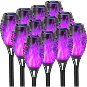 Solar Lights Outdoor,Halloween Decorations Purple Solar Tiki Torches for Outside